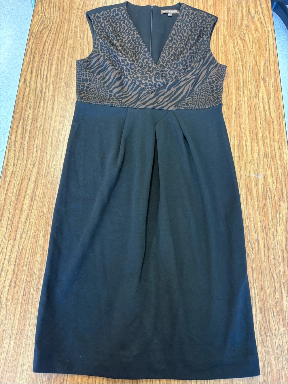 Adrienne Vittadini Black Dress with Brown Animal-Print Bodice
